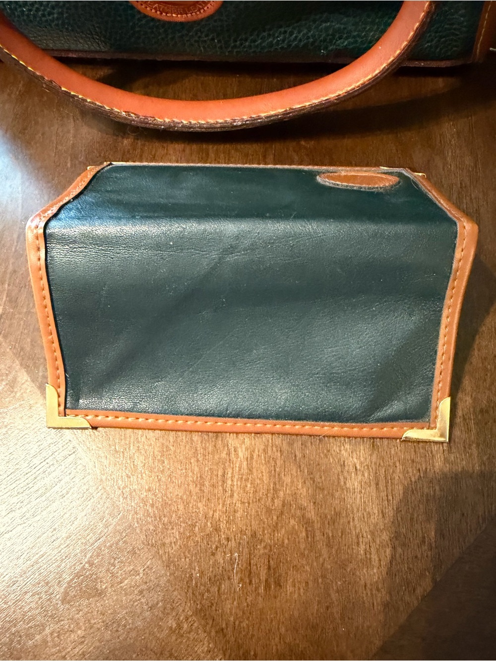 Dooney & Bourke Dark Green Pebbled Leather Satchel with Tan Trim and Strap - Picture 10 of 12